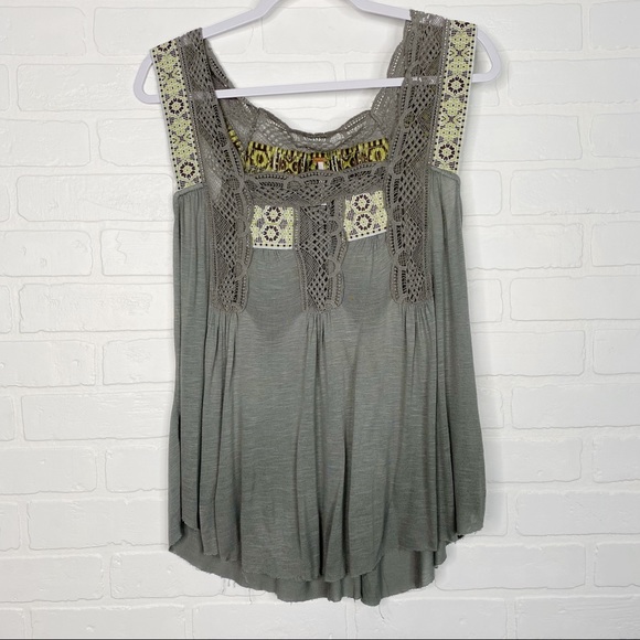Free People Tops - Free People Tank Lace Gray Green XS Raw Hem